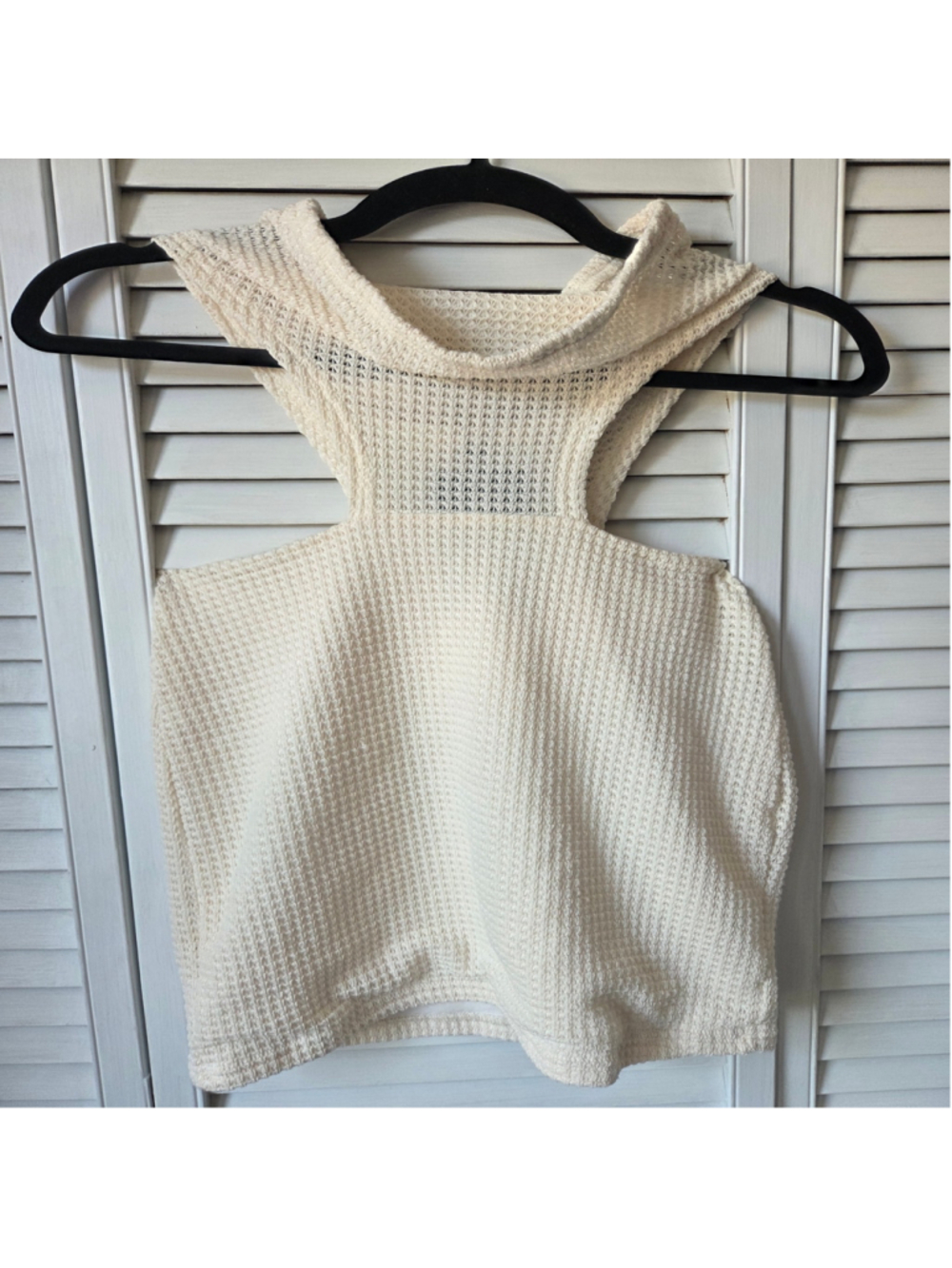 Women's SHEIN Cream Waffle Knit Cutout Tank Top S